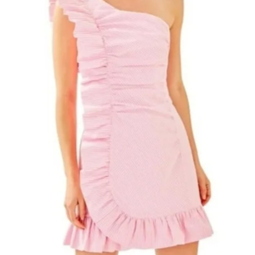 Lilly Pulitzer Seersucker One Shoulder Dress NWT